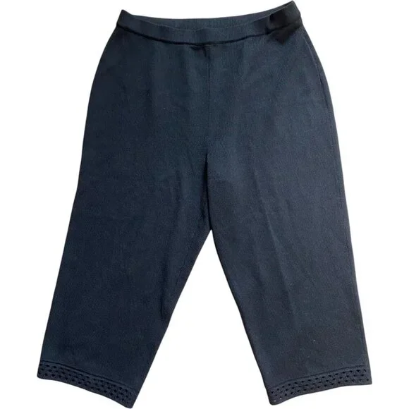 St. John Santana Knit Capri Pant Detail on Hem Black Sz 14 - Picture 3 of 6